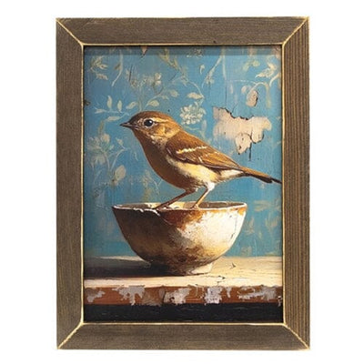 Vintage Bowl with Bird Framed Print - 12x16" - Primitive Star Quilt Shop