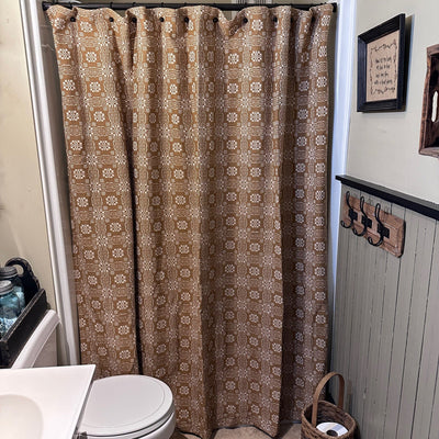 Gettysburg Mustard and Creme Woven Shower Curtain - Primitive Star Quilt Shop