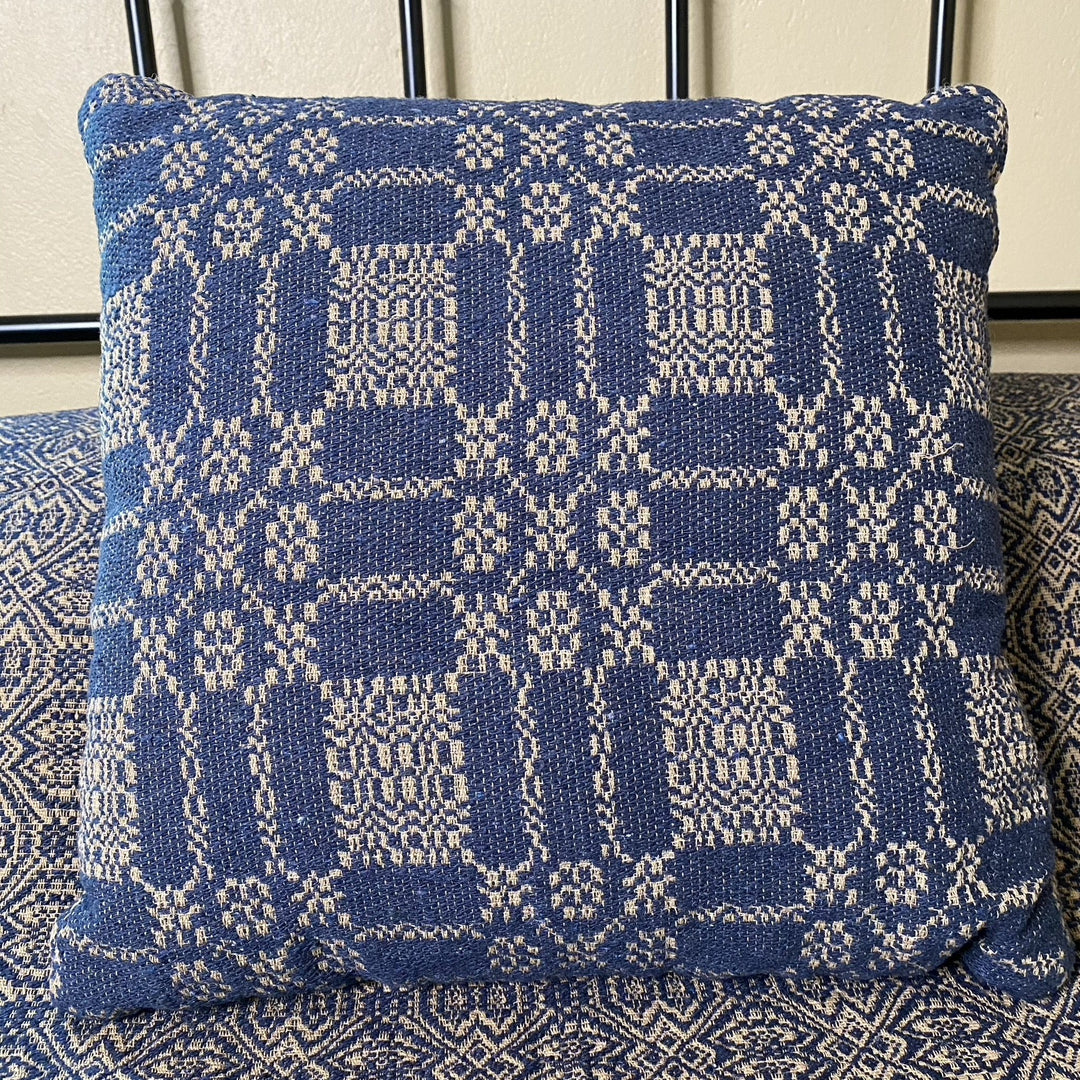Autumn Frost Navy and Tan Woven Pillow 16 Filled