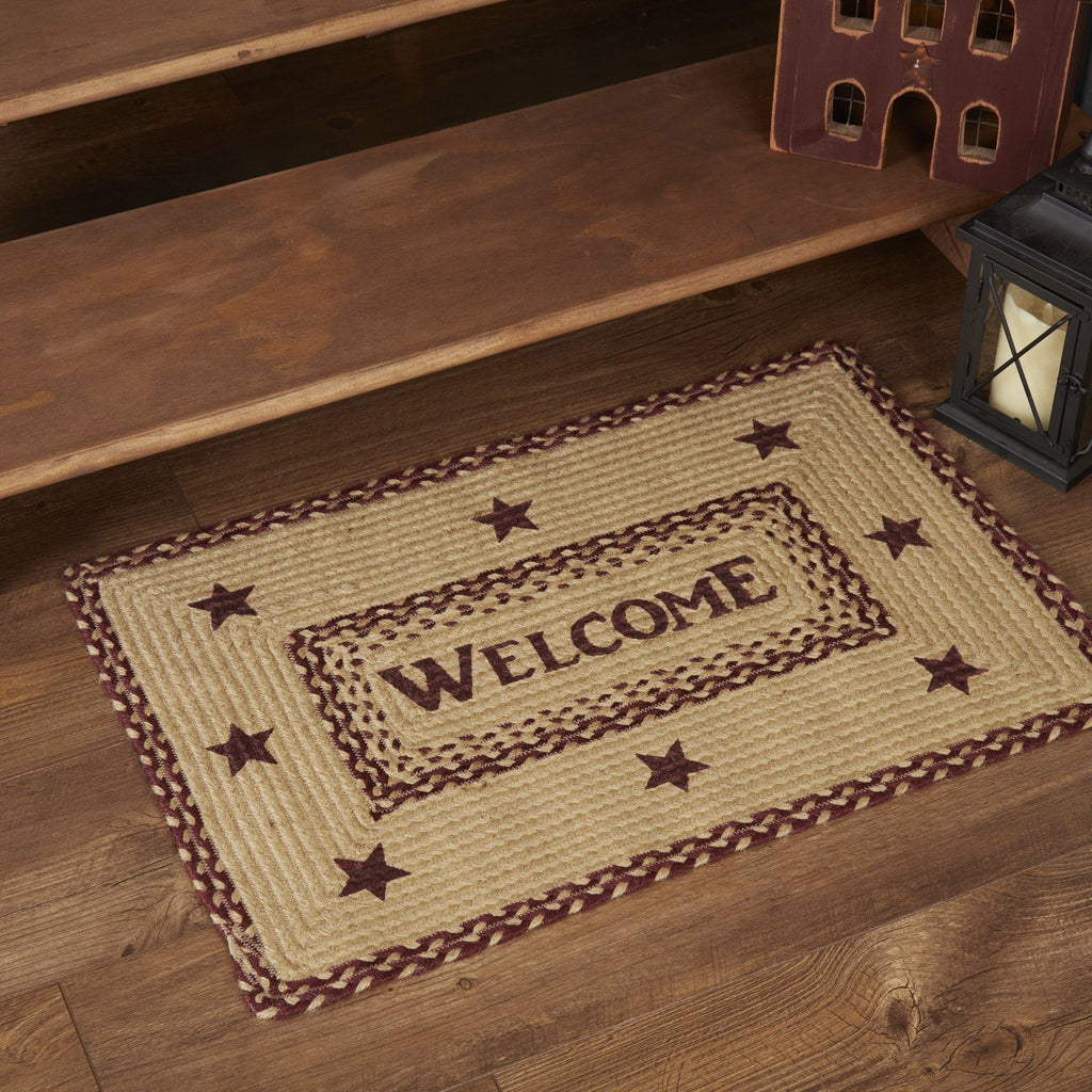 Burgundy Tan Jute Rug Oval Welcome w/ Pad 20x30