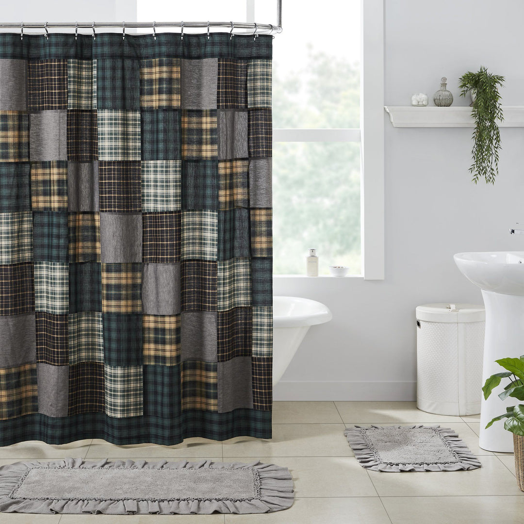 Primitive Burgundy Plaid Shower online Curtain